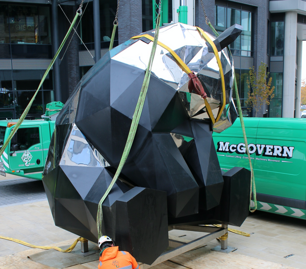 Giant rooftop panda sculpture installed at New Era Square